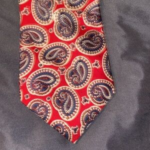 All Silk Milano red with blue paisley design 100% silk necktie